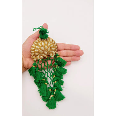 Gold Hand Embroidered Green Tassels Latkans, Indian Tassels, Boho Chic Tassels